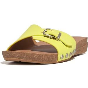 FitFlop Iqushion Leren damessandalen met verstelbare gesp, sleehak, Sunny Lime, 37 EU