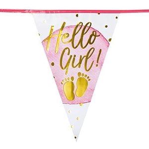 Boland 53230 - vlaggetjesslinger Hello Girl, lengte 6 m, meerkleurig, feestketting, slinger, vlaggen, geboorte, meisje, decoratie, babyfeest