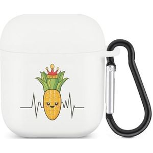 Corn with Queen Crown Leuke Case voor AirPods 2&1 Schokbestendige Beschermende Hoofdtelefoon Gevallen Cover Met Sleutelhanger voor Mannen Vrouwen
