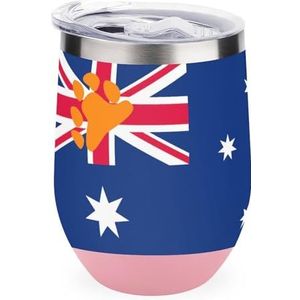 Australië Beer Paw Vlag 12 oz Wijn Tumbler Met Deksel Roestvrij Staal Cup Dubbelwandige Vacuüm Geïsoleerde Koffie Mok