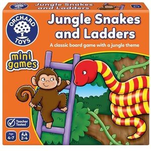 Orchard Toys Jungle Snakes and Ladders Mini Game, Small and Compact, Travel Game, Perfect for Children Age 4-7, Travel Game