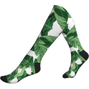DEXNEL Leuke Groene Palm Bladeren Compressie Sokken Voor Mannen Vrouwen 20-30 Mmhg Compressie Sokken Voor Sport Ondersteuning Sokken, 2 Zwart-2, Eén Maat