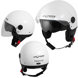 A-pro Open gezicht jet helm motorfiets scooter duuble vizier innerlijke zon wit M