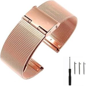 Geborsteld massief metalen horlogebandje met snels Horlogebanden 22 mm 20 mm snelsluiting roestvrij staal/Milanese horlogeband for Galaxy Watch 3 42 46 mm Gear S3 Active 2 Huawei GT3 Pro Gt2e(Rose Gol