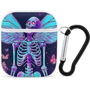 Blacklight Skull Butterfly Leuke Case voor AirPods 2&1 Schokbestendige Beschermende Hoofdtelefoon Gevallen Cover Met Sleutelhanger Voor Mannen Vrouwen