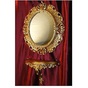 Lnxp Set gouden wandspiegel + console M ovale wandconsole barok antiek 44 x 38 cm hal ingang meubelconsole plank spiegel