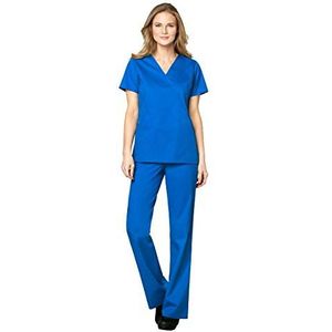 WonderWink WORK Scrubs Mock Wrap V-hals Top & Flare Been Trekkoord Broek Set + Badge Reel