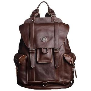 Herenrugzak, reisrugzak met grote capaciteit, studentenschooltas, waterdichte herenrugzak van PU-leer (Color : Dark Brown, Size : 15 inches)