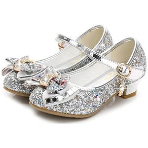 Kerst Schoenen Kinderen prinses schoenen for meisjes sandalen hoge hak glitter glanzende strass enfants vrouwelijke feestjurk schoenen Kerst Elf Schoenen (Color : Silver, Size : 30)