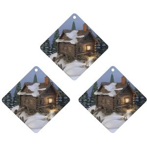 Auto Luchtverfrissers Opknoping Luchtverfrisser Houten Rustieke Log Cottage Landschap Geurende Kaarten Auto Aromatherapie Tabletten Interieur Spiegel Hanger voor Garderobe Badkamer Ruit Wit