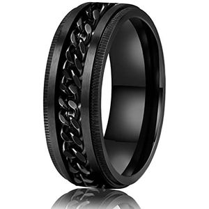 8mm Moon Star Sun Statement Ring & Zwarte Cubaanse Ketting Spinner Ring Roestvrij Staal Angst Fidget Ring voor Mannen, Zirkonia