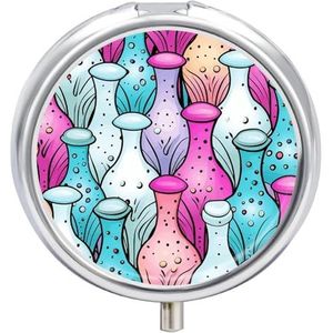 Pillendoos 3 compartimenten medicijnpillendoosje draagbare ronde pillendoos week pillenhouder container voor vitamine geneeskunde supplement blauwe fles patroon kleine pillenorganisator