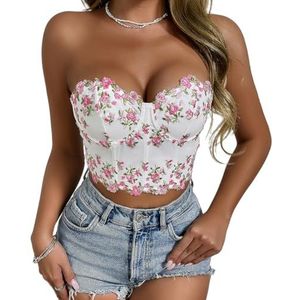 LIUYUYOUGO Korset Sexy Dames Dames Bloemen Corset Top Elegante Bloemen Kant Borduurwerk Bustier Corset Top Sexy Strapless Tube Top Beentjes Corsetten Push Up Crop Tops Festival Outfits Voor Dames Me