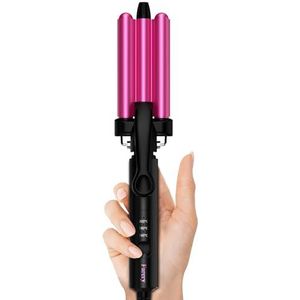 FARERY Mini Hair Crimper Hair Waver 3 Temperatuur Verstelbaar, 3 Barrel Krultang voor Kort Haar, Haarkruller voor Vrouwen Strandgolven, 13mm Reisformaat, Dubbel Voltage, Buideltasje