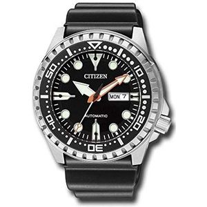 Citizen Heren analoog mechanisch horloge met kunststof armband NH8380-15EE, zwart, zwart, Modern