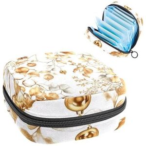 Opbergtas voor maandverband, aquarel gouden bladeren en katoenen bloemen, draagbare maandverband, inlegkruisjes, tampons, opberghouder voor maandverband voor vrouwen, school, kantoor