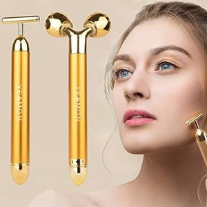 Beauty Bar 24k Gouden Pulse Facial Face Massager, T Shape Arm Eye Neus Hoofd Massager Instant Face Lift, Anti-rimpels, Huid Aanscherping, Gezicht Verstevigen