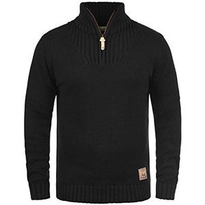 Solid SDPetro gebreide trui voor heren, troyer, grof gebreide trui met opstaande kraag en ritssluiting, zwart (9000), M