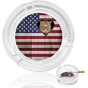 Kat kijkt door gat in de Amerikaanse vlag glazen asbak print sigaar asbakken sigaretten asbak roken houder asbak asbak voor thuiskantoor