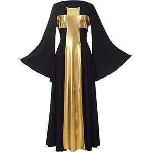 GRACEART Dames jurk gebed lofjurken liturgische kerk danskleding (S, zwart/goud)