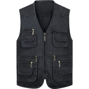 Pegsmio Mannen Multi Pocket Katoenen Vest Met Vele Zakken Mouwloze Jassen Outdoor Foto Vest, Grijze Vest, XL