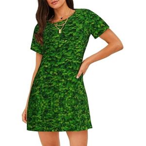 GXUNGT Groene bladeren muur print dames zomer gewaad, korte mouwen nachtkleding, zacht en comfortabel, voor thuis en buiten, Zwart, S