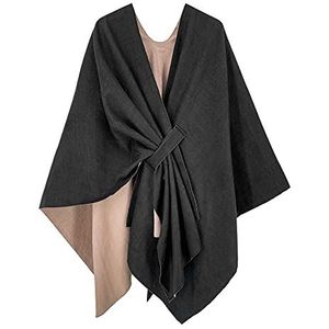 Amazon-merk - HIKARO herfst winter cape poncho mode riem sjaal dames gebreide vest creatieve jas, Effen zwarte kaki, one size