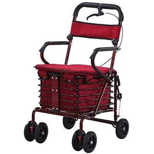 Opvouwbare rollator Rollators Walkers Stalen buis Opvouwbare vierwielige rollator Walker In hoogte verstelbaar met gewatteerde stoel Draagmand en vergrendelbare remmen Hulpmiddelen voor gehandicapten