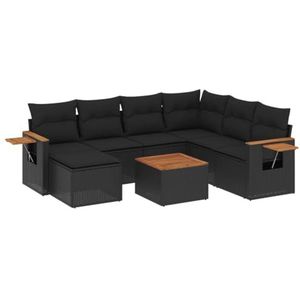 vidaXL 8-delige Loungeset met kussens poly rattan zwart, tuinset, tuinmeubel, terrasset, tuinbank, terrasmeubel, loungebank, loungeset tuin