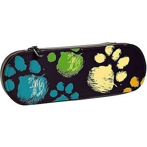 BONDIJ Paars Huilen Bloem Gedrukt Lederen Potlood Pouch, Grote Capaciteit Pen Zakken Leuke Etui Cosmetische Organizer Tas met Rits, Hond Poot, Eén maat, Munten Pouch