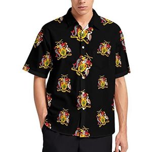 Barbados National Emblem T-shirt met korte mouwen voor heren, casual button-down, zomer, strand, top met zak