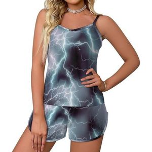 Electrifying Thunder Bolt Print 2-delige pyjama voor dames, sexy tanktop en korte broek, nachtkleding PJ Lounge