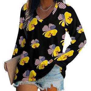 Amerikaanse New Mexico staat vlag klaver vrouwen casual lange mouw T-shirts V-hals gedrukte grafische blouses tee tops M