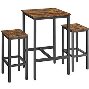 VASAGLE Eettafel en stoelen, set bartafel en krukken, 60 x 60 x 90 cm, kleine keukentafel, 30 x 40 x 65 cm stoelen, voor eetkamer, keuken, industrieel, rustiek bruin en zwart LBT017B01