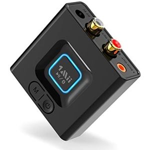 1Mii ML201 adapter voor stereo-installatie, Bluetooth 5.0-ontvanger met 3,5 mm AUX-tulpstuk, draadloze audio-ontvanger voor pc-luidsprekers met smartphones en tablets, 12 uur speeltijd, bass-modus