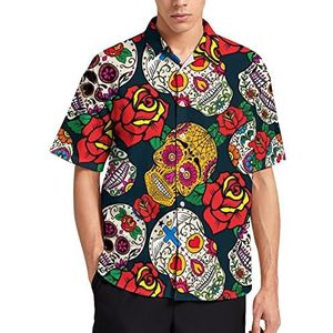 Dead Day of Sugar Skulls And Roses Hawaiiaans shirt voor heren, zomer, strand, casual, korte mouwen, button-down shirts met zak