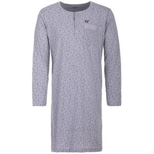 Henry Terre Herennachthemd met lange mouwen, slaapshirt met borstzak en knoopsluiting, grijs, XXL