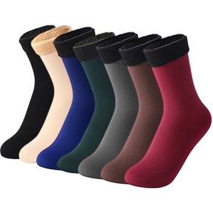 7 paar thermische sokken voor dames, zachte vloersokken, verdikte sneeuwsokken in het midden van de kuiten, comfortabele, ademende en schattige effen kousen, geschikt voor koude seizoenen, zwart,