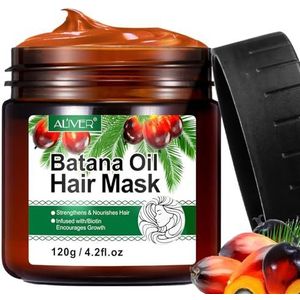 Batana Haarmasker voor Haargroei, Natuurlijke Batana Olie Haargroeimasker Biologisch Voorkom Haaruitval met Rozemarijn en Biotine, Helpt bij Kroezen, Splitsen & Glans voor Mannen & Vrouwen - 120g