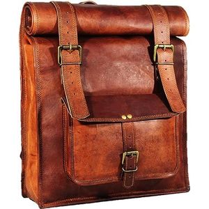Heren leer vintage roll-on laptop rugzak rugzak college, schooltas, fietsrugzak grote maat motorrugzak, bruin, 14X18X24
