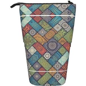 Nbtghga Achtergrond Geometrie Print Potlood Telescopische Klassieke Kunsten Stand Up Potlood Case Organizer Potlood Houder Make-up Tas Gift, Zwart, Eén maat