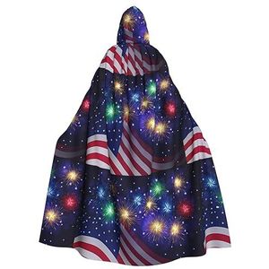 Vuurwerk Amerikaanse Vlag 4 Juli Unisex Oversized Hoed Cape Voor Halloween Kostuum Party Rollenspel