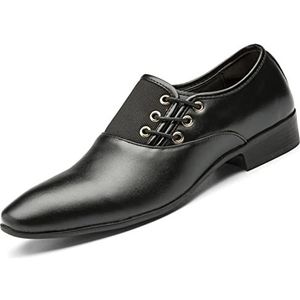 Formele Oxford-schoenen for heren Instapper met ronde neus Gepolijste neus PU-leer Antislip Antislip Lage blokhak Buiten (Color : Black, Size : 43 EU)