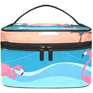 Tropische landschap make-up organizer tas, reismake-up tas organizer case draagbare cosmetische tas voor vrouwen en meisjes toiletartikelen, Meerkleurig, 22.5x15x13.8cm/8.9x5.9x5.4in