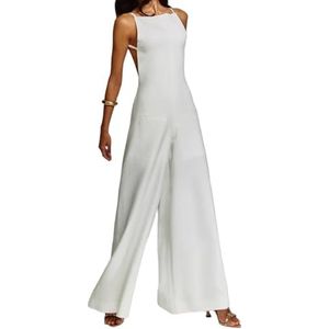 OHERUWKLS Dames Zomer Losse Mode Verstelbare Spaghetti Band Backless Vakantie Jumpsuit,Wit,L