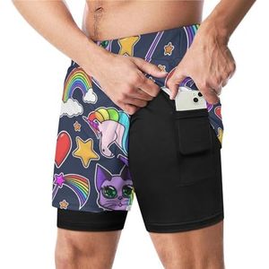 Magische Regenboog Eenhoorn Grappige Zwembroek met Compressie Liner & Pocket Voor Mannen Board Zwemmen Sport Shorts