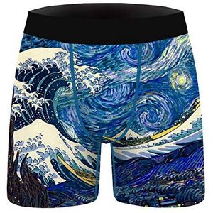 YININGDIANZI 2 STKS Blauwe Boxer Shorts 3D Golven Japanse Stijl Ondergoed Voor Mannen Plus Size Casual Panty, 1 kleur, Multicolour_X-Large