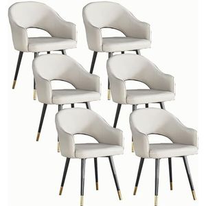 GEIRONV Office Lounge Chair Set van 6,Leisure Living Dining Room Accent Arm Water Proof Leather Side Chair met Carbon Steel Legs Eetkamerstoelen Eetstoelen (Color : Light gray, Size : 82 * 46 * 43cm)