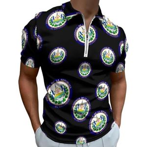 Coat Arms Of El Salvador Half Zip-up Polo Shirts Voor Mannen Slim Fit Korte Mouw T-shirt Sneldrogende Golf Tops Tees 5XL