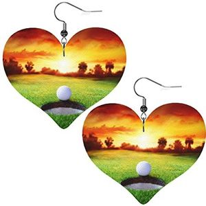 LAMAME Sport Golf Bal Zonsondergang Boom Gedrukt Drop Oorbellen Dangle Oorbellen Faux Lederen Oorbellen Decoratieve Oorbellen
